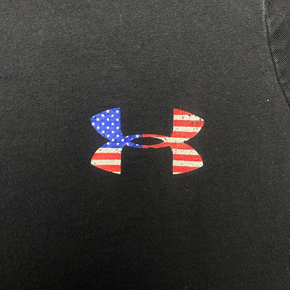 Under Armour Tshirt Womens Medium Black HeatGear USA Flag Graphic Semi-Fitted - Picture 5 of 7